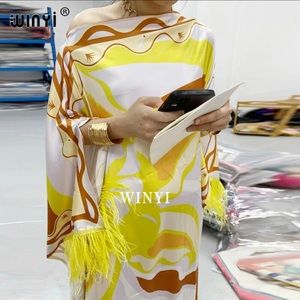 Feathered Kaftan Dress